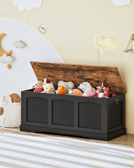 CHOEZON 39.4" Storage Chest Bench with Lift Lid, Toy Chest with Safety Hinge, Entryway Shoe Bench, Wooden Storage Trunk, Holds up to 220 lb, for Living Room, Bedroom, Black and Rustic Brown MCW12BF CHOEZON