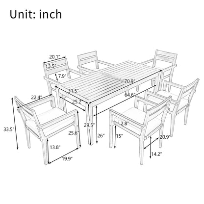 Hlcodca Acacia Wood Outdoor Dining Table and Chairs Set,7-Piece Outdoor Patio Dining Set with Armrest Chairs with Cushions for Patio, Balcony Or Backyard (Burly Wood/Acacia7)