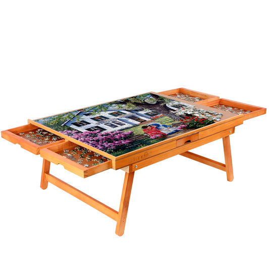 SereneLife Wooden Jigsaw Puzzle Table with 6 Removable Sliding Storage Drawers and Foldable Legs, Smooth Plateau Fiberboard Work Surface and Reinforced Hardwood, for Games and Puzzles, Kids&A - WoodArtSupply