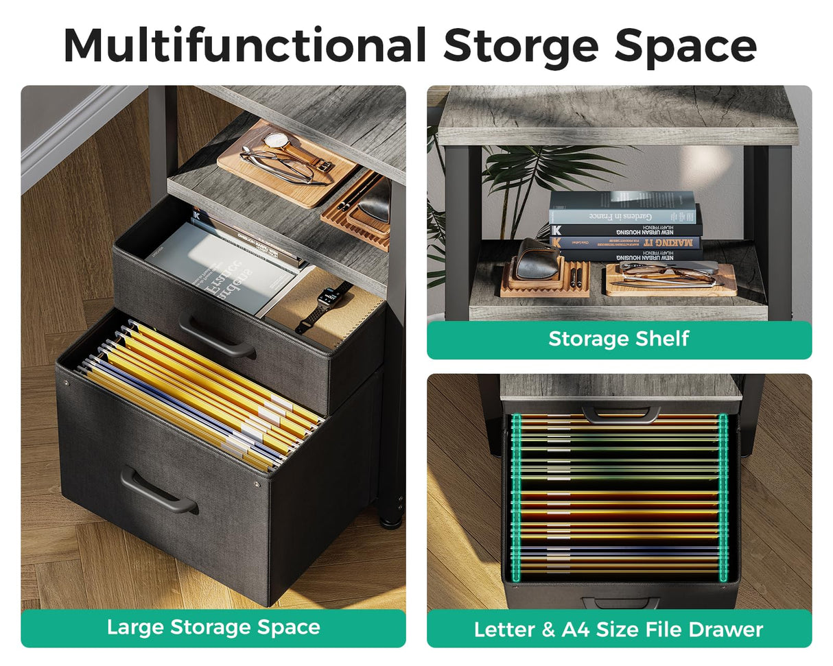 Coleshome L Shaped Computer Desk with 6 Drawers & Power Outlet, 55 Inch Corner Desk with Reversible Storage Shelf & File Drawer, Home Office Desk, Grey Oak Coleshome