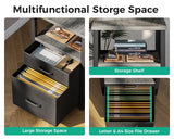 Coleshome L Shaped Computer Desk with 6 Drawers & Power Outlet, 55 Inch Corner Desk with Reversible Storage Shelf & File Drawer, Home Office Desk, Grey Oak Coleshome