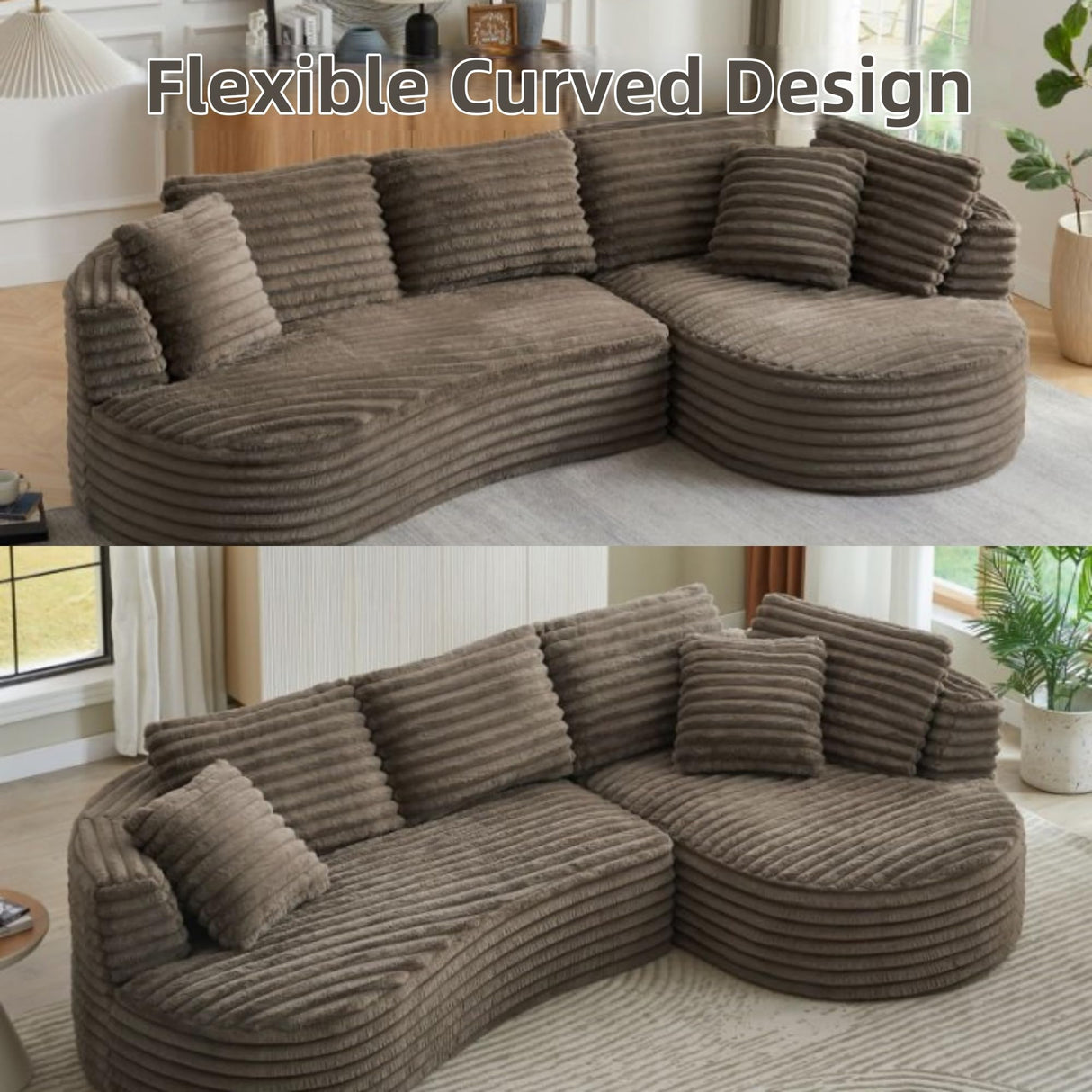 Trygoal Modern Curved L-Shape Sectional Sofa, Luxury Oversized Upholstered Sofa with Deep Seat, Comfy Sleeper Couch with Left Chaise Lounge, Boneless Cloud Curved Couch for Living Room, Cream Trygoal