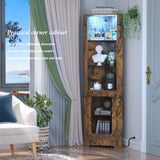 Hyomdeck 67-Inch Tall LED Corner Shelf with Charging Station - 5-Tier Rustic Brown Bookcase for Living Room, Kitchen, or Home Office Hyomdeck