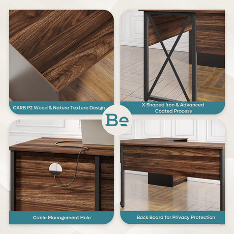 Bestier Lift Top L Shaped Desk with File Drawer, 55'' x 55'' Office Desk with Reversible Storage Drawers, L Shaped Standing Desk with Computer Monitor Stand (Walnut, 55'' x 55'') Bestier