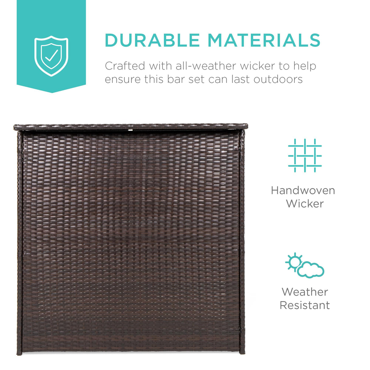 Best Choice Products 3-Piece All-Weather Wicker Bar Table Set for Indoor Outdoor, Kitchen, Patio, Backyard w/ 2 Stools, Glass Tabletop, Storage Shelves - Brown Best Choice Products