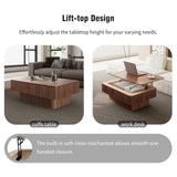 Lift Top Coffee Table with Storage for Living Room Mid Century Modern Coffee Table with Lifting Top Wood Fluted Coffee Tables with Lifts Up Tabletop for Home Apartment Office 38.6" Walnut Rectangle SPMETUYO