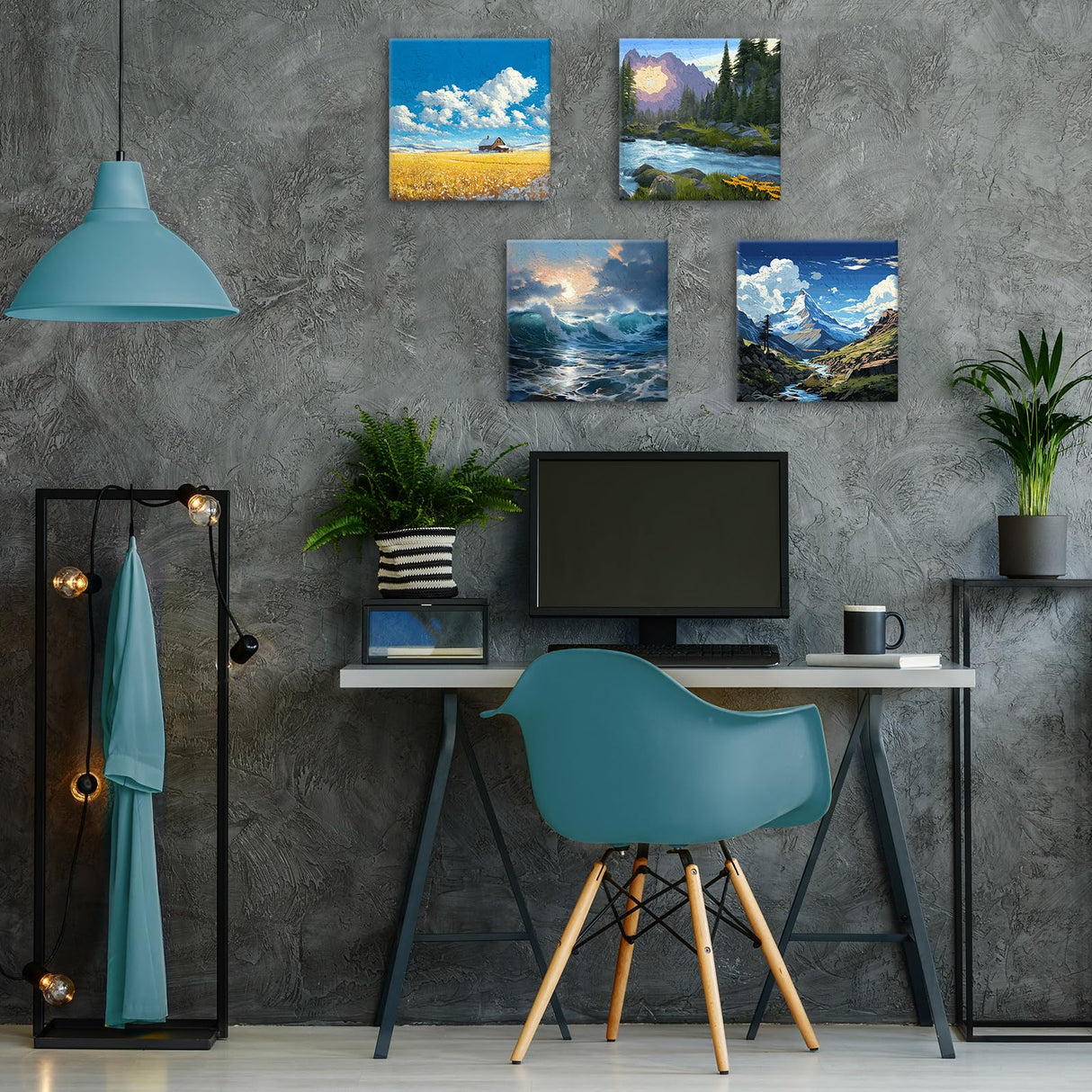 RoundFunny 8 Set Paint by Numbers Kit for Adults with 8x8 Inch Mini Simple Painting Canvas Wooden Frame Easel Acrylic Paints Brushes Funny Numbers Drawing Kit for Gift Home Wall Decor(Landscapes) RoundFunny