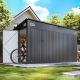 BinpLax 434 cu.ft Shed 12x7.4 Ft Premium Galvanized Steel Storage Sheds with Triple Doors Weatherproof Outdoor Utility Sheds, Dual Lock Lean to Shed for Mower, Bike, Generator, Garden Tools (Black) BinpLax