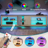 Bestier 80 Inch TV Stand for 65/75/85 inch TVs, Modern LED Entertainment Center with Storage Cabinet, Adjustable Glass Shelves ＆ Cable Management, Gaming TV Console Table for Living Room, Wash White Bestier