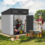 DWVO 6x6 FT Outdoor Storage Shed, All-Weather Resin Garden Tool Shed with Floor & Lockable Door, Plastic Outside Tool Garden Shed with Windows & Vents for Backyard Garden Patio Lawn, Black&Gray DWVO