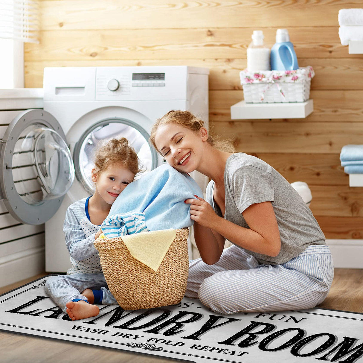 ROMAMIGO Grey Runner Rug, Farmhouse Kitchen Floor Mat, Non Slip Laundry Room Decor, Large (20 X 47 inch) ROMAMIGO