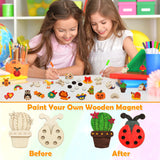 Worgree 48 Pcs DIY Wooden Magnets, Wooden Art Craft Supplies Painting Kit for Kids Ages 4-8 8-12 Glow in The Dark Party Favors Goodie Bag Stuffers Birthday Gifts Toys for Boys Girls Worgree