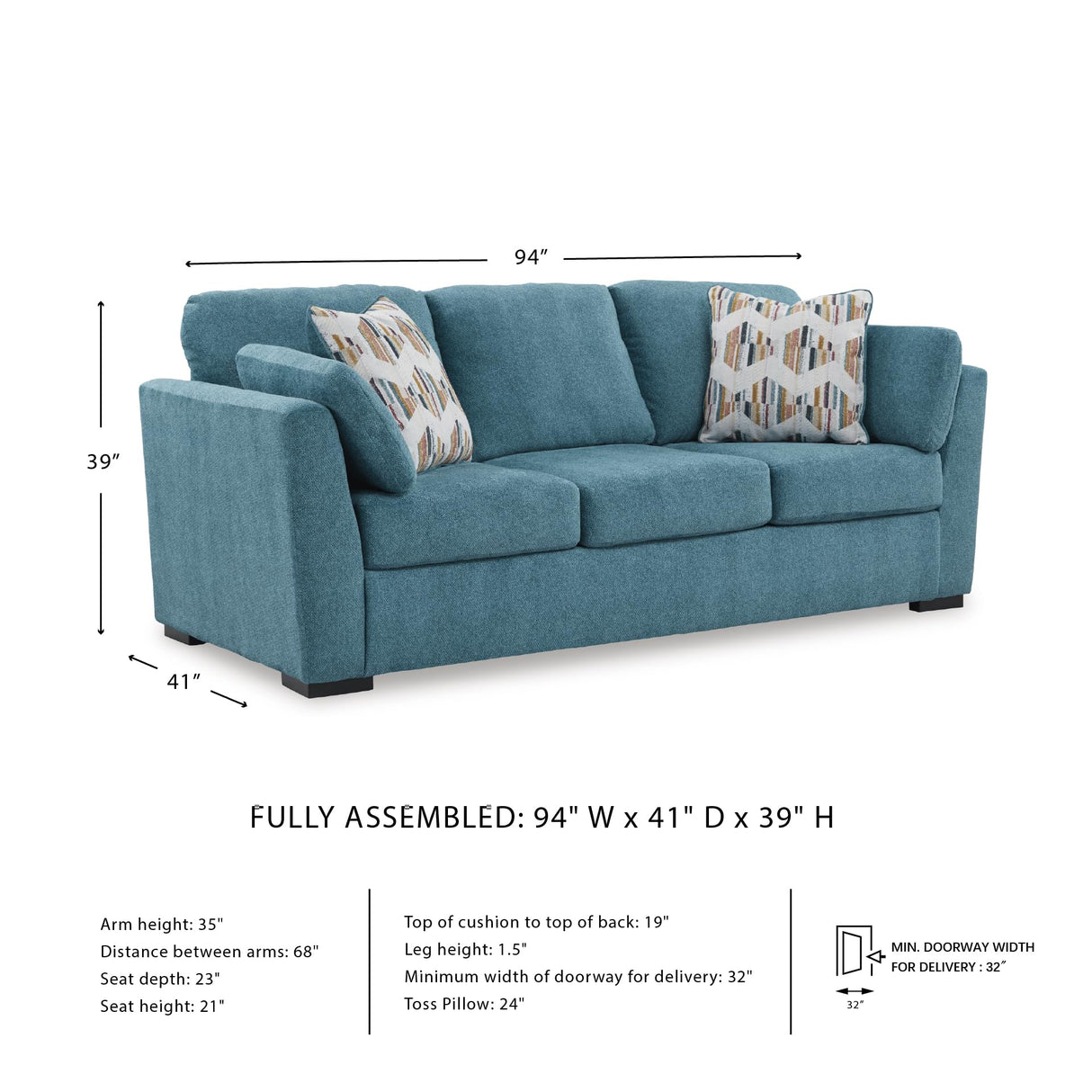 Signature Design by Ashley Keerwick Scandinavian Sofa with 4 Toss Pillows, Blue Signature Design by Ashley