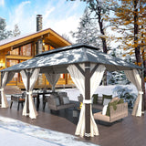 EROMMY 12' x 20' Gazebo Outdoor Double Roof Aluminum Composite Canopy Aluminum Frame Pavilion with Curtains and Netting for Patio Lawn Garden Backyard EROMMY