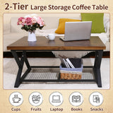 EASYSOUL Solid Wood Coffee Tables for Living Room, Farmhouse Coffee Table with Storage Shelf, 2-Tier Rustic Mid Century Coffee Table, 47.24 Inch Rectangle Center Table (Brow, 47.24") EASYSOUL