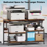 EasyCom 23.6''x18.9'' Extra Large Printer Stand with Drawer, 5-Adjustable Heights 3 Tier Printer Table with Wheels, Rolling Printer Cart with Storage for Printer Scanner Fax Home Office Use EasyCom