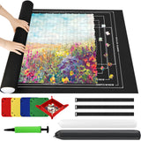 Ainiv Jigsaw Puzzle Mat Roll Up 2000 Pieces, 47” x 31.5” Portable Felt Puzzles Board with 4 Sorting Trays & Travel Storage Bag, Jigsaw Saver Pad Keeper for Adults Teens, Black Ainiv