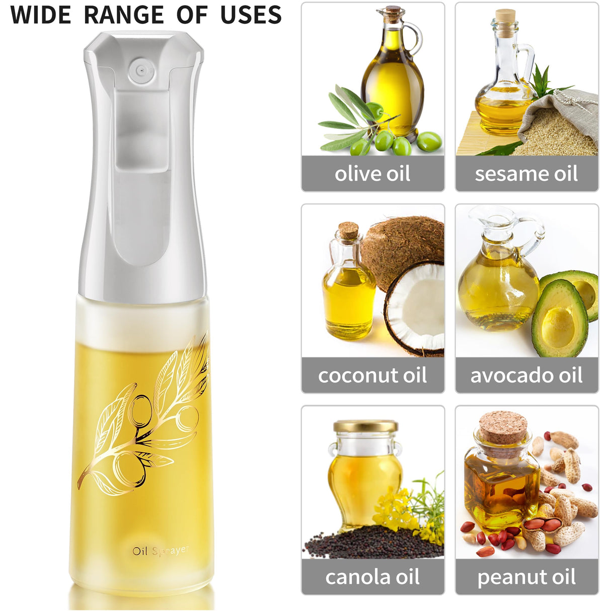 Oil Sprayer for Cooking, Olive Oil Sprayer Mister, 200ml Glass Olive Oil Spray Bottle, Kitchen Gadgets Accessories for Air Fryer, Patented Technology, Widely Used for Salad Making, Baking, Frying, BBQ Tumyig