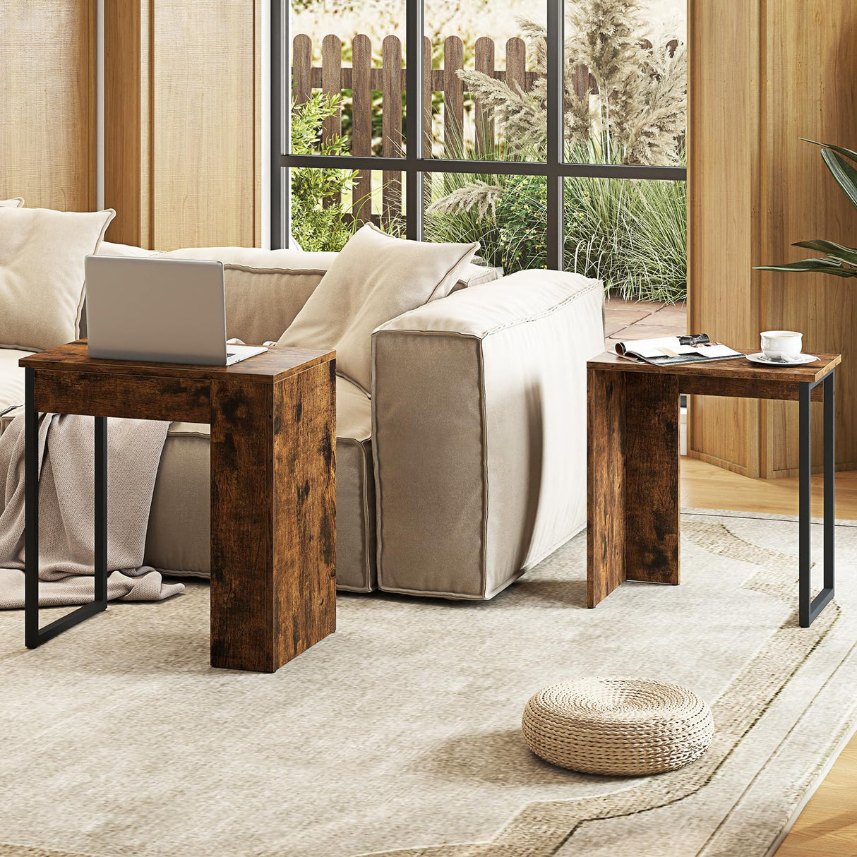 Giantex Nesting Coffee Table Set of 2, Rectangular Stackable Side Tables with Sturdy Metal Frames, Modern Nesting End Tables for Living Room, Bedroom, Rustic Brown Giantex