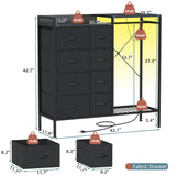 HIGDBFE 8-Drawer Dresser with Hanging Rack, Bedroom Dresser with Charging Station & LED Lights, Kids Dressers with Shoe Rack for Clothes Storage, Chest of Drawers for Bedroom, Closet, Black HIGDBFE