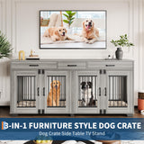 Garvee 71" Double Dog Crate Furniture, Heavy Duty Dog Kennel Indoor with 3 Storage Drawers & Divider, Decorative Side Table Pet Cage for Small & Medium Breeds, Grey Oak Garvee