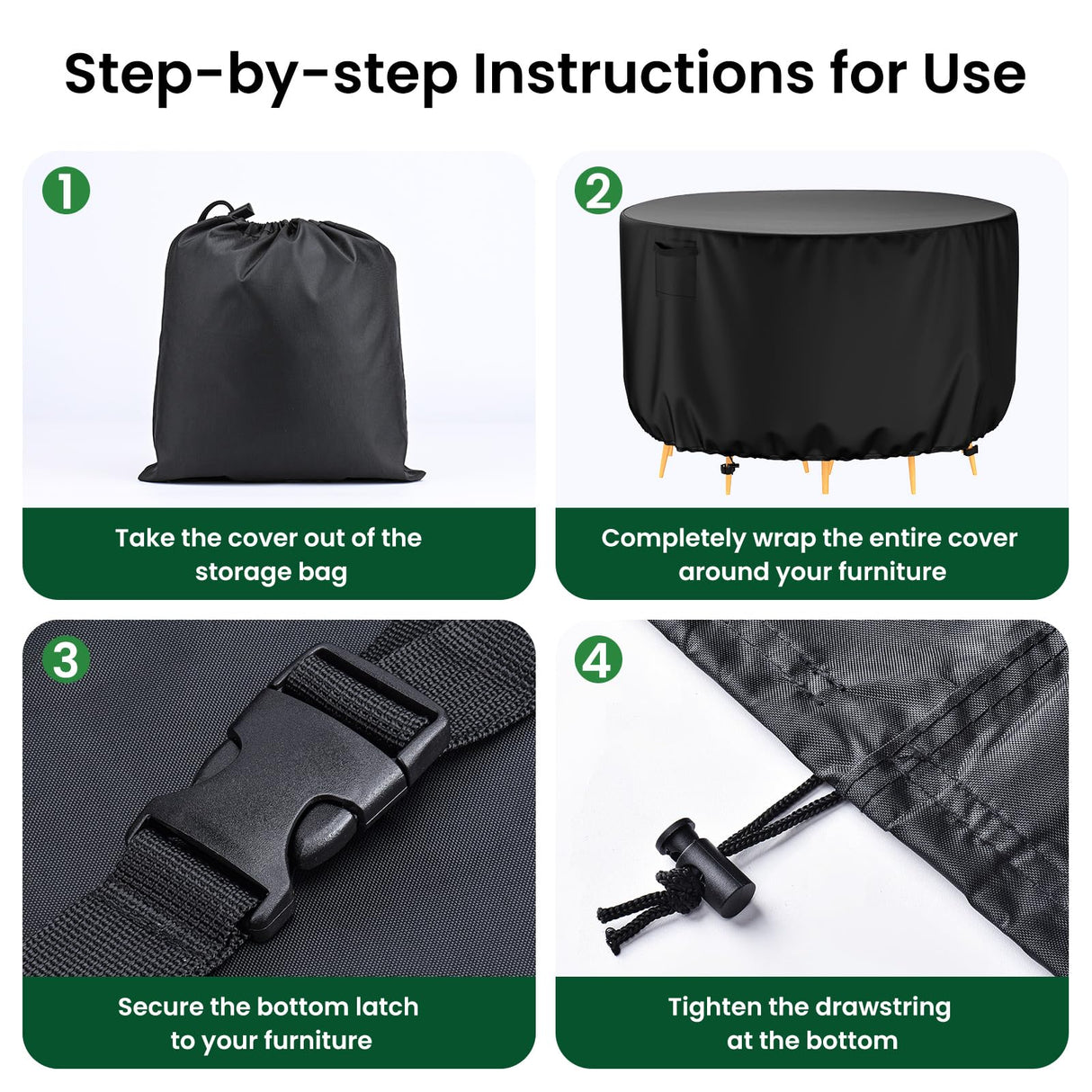 Mrrihand Round Patio Furniture Cover - Outdoor Chair Covers Waterproof Heavy Duty 600D Outdoor Table Chair Set Covers Anti-Fading Cover for Outdoor Furniture Set, 62" DIAx28 H, Black Mrrihand