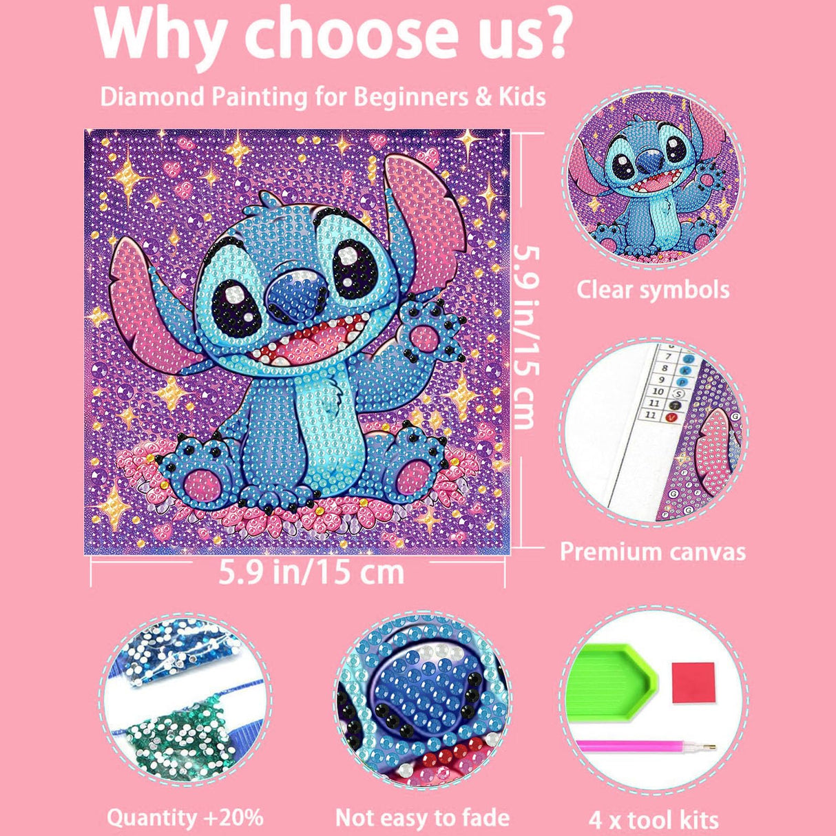 KOJEFCV 4 PCS Diamond Art Painting Kits for Kids,Cartoon Diamond Art for Kids Ages 4-8-12,Cartoon Gem Kit Crafts Beginners for Gift Home Wall Decor(6x6inch) KOJEFCV