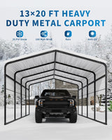 KOKEBREN Metal Carport, Outdoor Car Port Canopy with Reinforced Base and Galvanized Steel Roof, Heavy Duty Garage Car Shelter Shade for SUV, Truck, Boats, 13x20 FT KOKEBREN