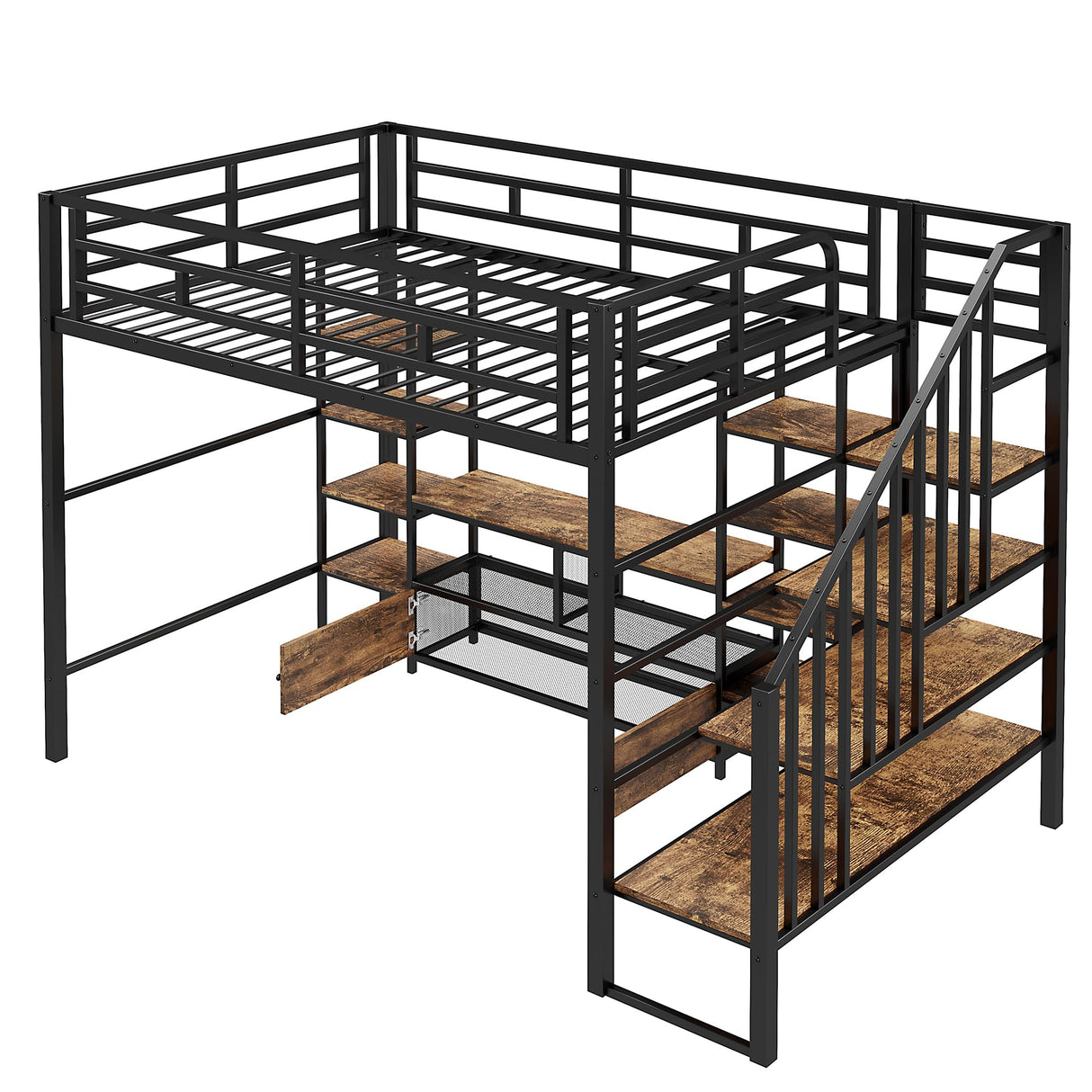 Harper & Bright Designs Full Size Loft Bed with Staircase and Desk, Metal Full Loft Bed Frame with Storage Shelves, Full Storage Bed for Kids Girls, Boys, Teens, Gray Harper & Bright Designs