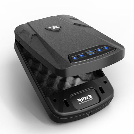 RPNB Gun Safe, Biometric Gun Safe for Handgun, Pistol Safe for Nightstand with Biometric Fingerprint, Digital Backlit Touchpad, Black RPNB