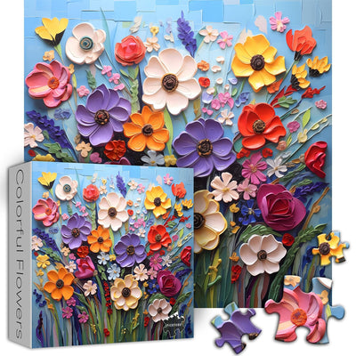 PICKFORU Colorful Flower Puzzles for Adults 1000 Pieces, Unique Floral Mosaic Puzzles Art Painting, Spring Garden Plant Puzzles, Impossible Hard Challenging Puzzle