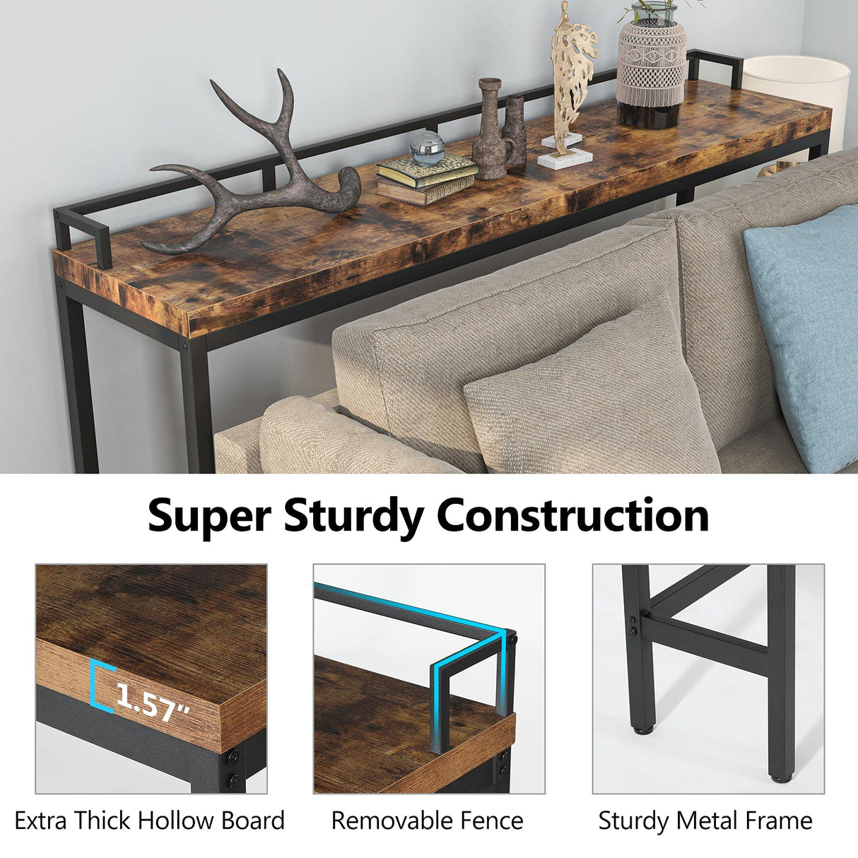 Tribesigns 70.9 inch Extra Long Sofa Table, Narrow Console Table Behind Couch, Rustic Industrial Entryway Table Skinny Hallway Table for Living Room Tribesigns