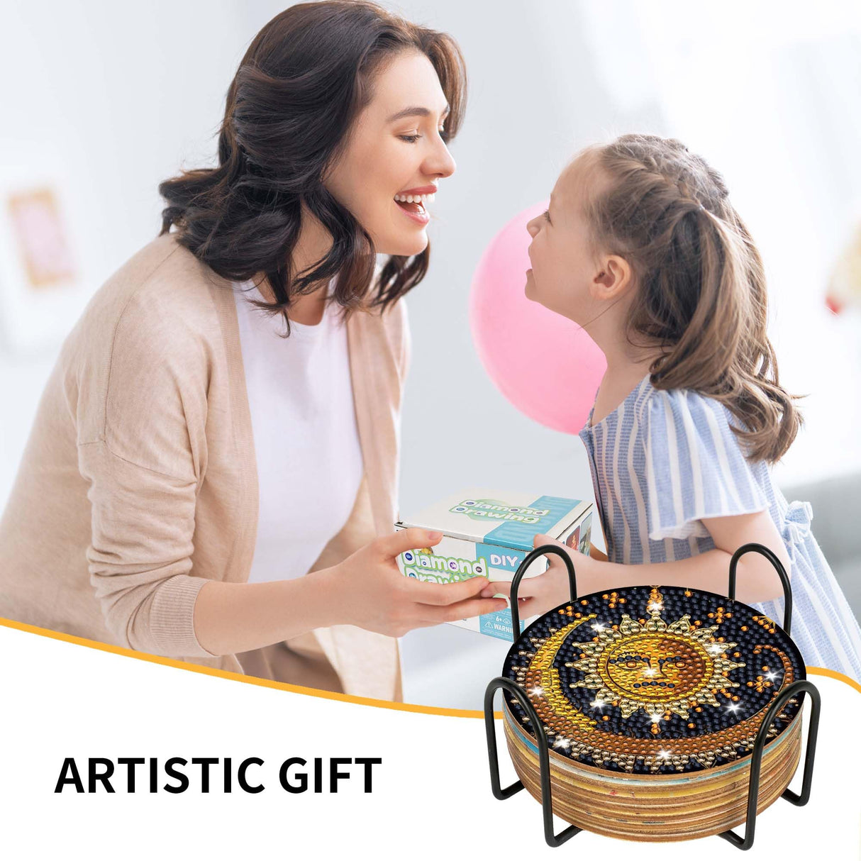 Mystical Moon Diamond Art Coasters: 8 Pcs Witchy Diamond Painting Coaster with Holder and Cork Pads, Celestial Diamond Art Coasters for Adults Beginners DIY Crafts Home Decor Gifts CRASHOT