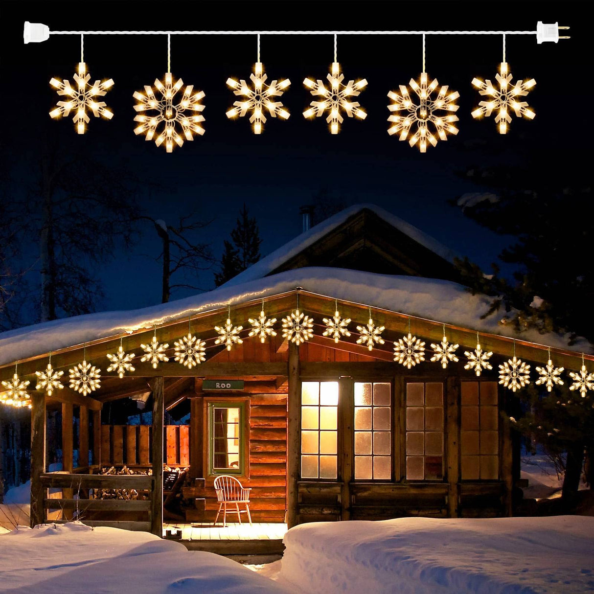 Snowflake Christmas String Lights with 6 Drops - 9ft 100 Mini Bulb Icicle Lights with Hooks, Plug-in Connectable Hanging Lights for Christmas Home Indoor Outdoor Party Wedding Holiday Décor, Clear Minetom