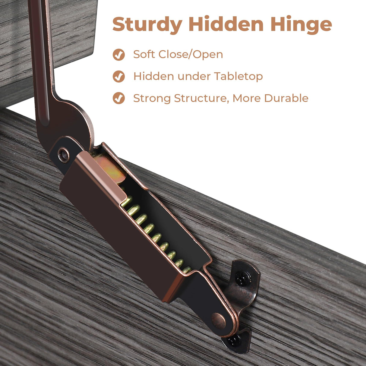 VVFLU Farmhouse Coffee Table with Storage, Square Center Table for Living Room, Rustic, Hinged Lift Top Soft Close, Wood, Large Hidden Storage, Modern, Metal Corner, Grey VVFLU