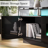 AMERLIFE Fireplace TV Stand with 40" Fireplace, 80" Modern High Gloss Fireplace Entertainment Center LED Lights, 2 Tier TV Console Cabinet for TVs Up to 90", Obsidian Black AMERLIFE