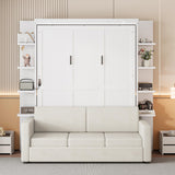 Polibi Queen Size Murphy Bed - Multi-Functional Wall Bed with Sofa Cushion, Folds into Cabinet, Ideal for Guest Room/Home Office/Gym, White Polibi