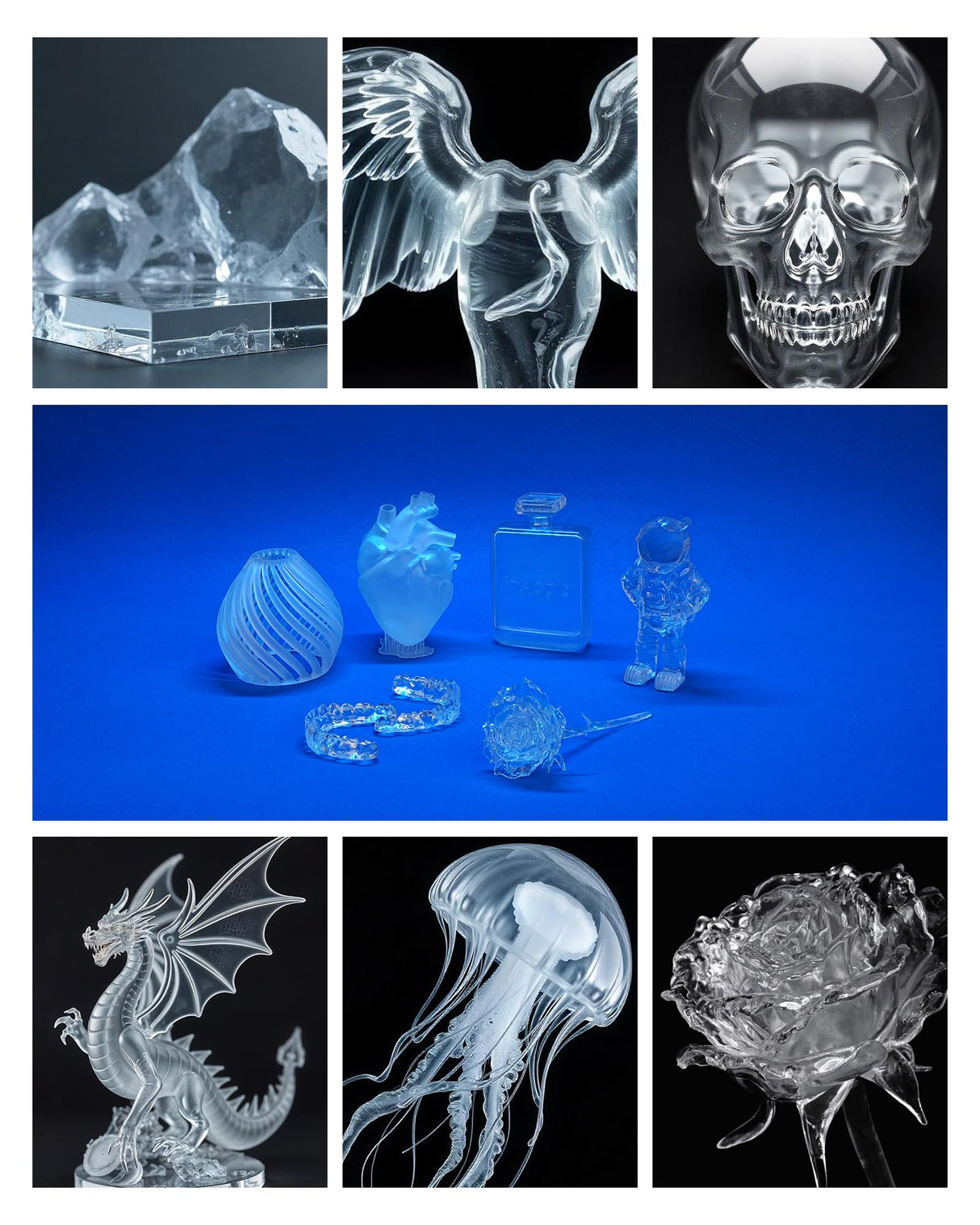 Inslogic Clear 3D Printer Resin, Yellowing & Blue Tint Resistant, Highly Transparent & High Precision & High Stability, 405nm UV-Curing Resin for LCD/DLP/SLA 3D Printing (Clear, 1kg) Inslogic