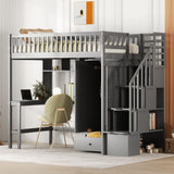 NicBex Loft Bed with Desk Loft Bed with Desk and Storage Queen Bed Frame with Storage Bunk Bed with Desk Underneath The Lower Level is a Wardrobe Suitable for Families with Many Children, Gray NicBex