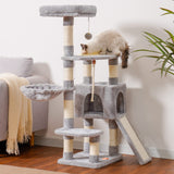 Heybly Cat Tree, Cat Tower for Indoor Cats with Scratching Board, Multi-Level Cat Furniture Condo with Feeding Bowl Light Gray HCT010SW Heybly