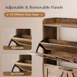 MU Shoe Storage Cabinet with 4 Flip Drawers, Freestanding Shoe Cabinet, Shoe Organizer with Wood Legs for Entryway, Slim Shoe Cabinet, Rustic MU