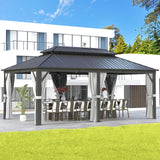 Aoxun Hardtop Gazebo 12FT X 20FT, Galvanized Steel Double Top, Aluminum Metal Gazebo with Netting and Curtains, Permanent Gazebo Pavilion for Outdoor Dining, Wedding, Party Aoxun