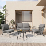 EAST OAK 4-Piece Plaza Patio Furniture Set, Outdoor Furniture for Balcony, Poolside, and Yard, with Thick Cushion Sofa and Coffee Table, Modern Patio Conversation Set, Black & Grey EAST OAK