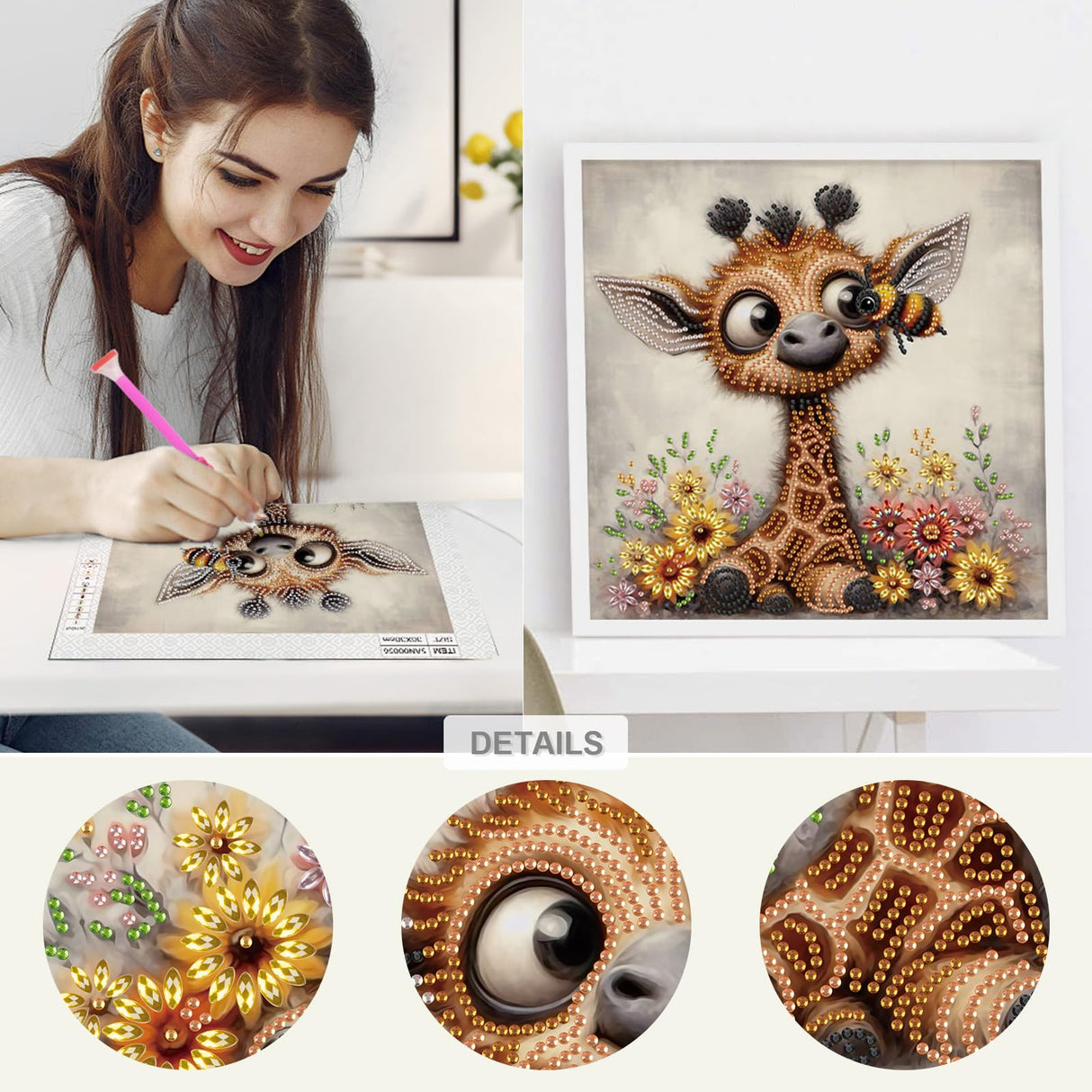 Sanjee 5D Special Shape Diamond Art Kits for Beginners, Cute Giraffe Diamond Painting Kits for Adults, Crystal Rhinestones Diamond Painting for Home Wall Decoration Gift, 12×12inch Sanjee