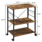 Mr IRONSTONE Microwave Cart 23.7'' for Small Space, 3-Tier Coffee Cart Rolling Kitchen Utility cart Microwave Stand on Wheels, Rustic Brown Mr IRONSTONE