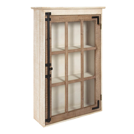 Kate and Laurel Hutchins Decorative Farmhouse Wood Wall Storage Cabinet with Window Pane Glass Door, Rustic and White Kate and Laurel
