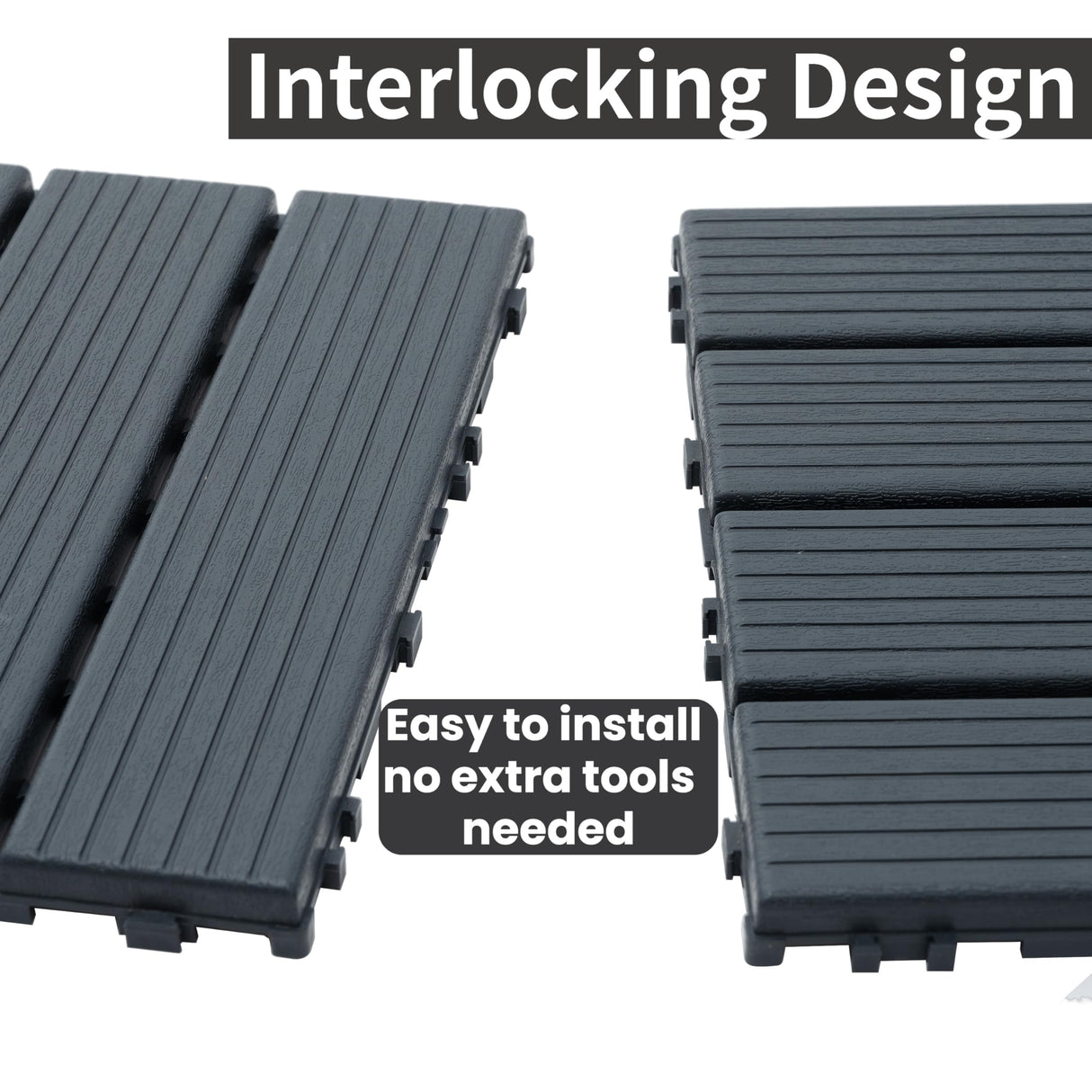 Plastic Interlocking Deck Tiles (44 PCS), 12x12 Inches Waterproof Outdoor Patio Flooring, Easy Snap Balcony Floor Tiles for Garden, Poolside, Backyard, Pathway, Indoor Use, Dark Grey, Grid Pattern Generic
