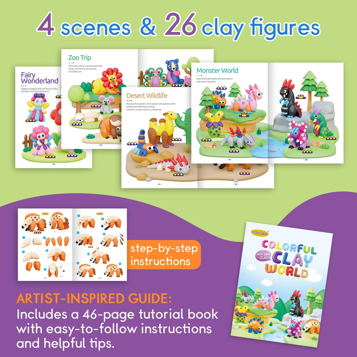 Drama Planet Air Dry Clay Kit for Kids - 18 Cans of Modeling Clay, 46-Page Guidebook with 26 Character Tutorials, Great Gift for Boys & Girls Drama Planet