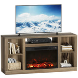 Furniwell Fireplace TV Stand for 65 Inch TV, Media Entertainment Center Console Table with 26" Electric Fireplace, Farmhouse TV Stand with Storage Cabinet for Living Room (Natural) Furniwell