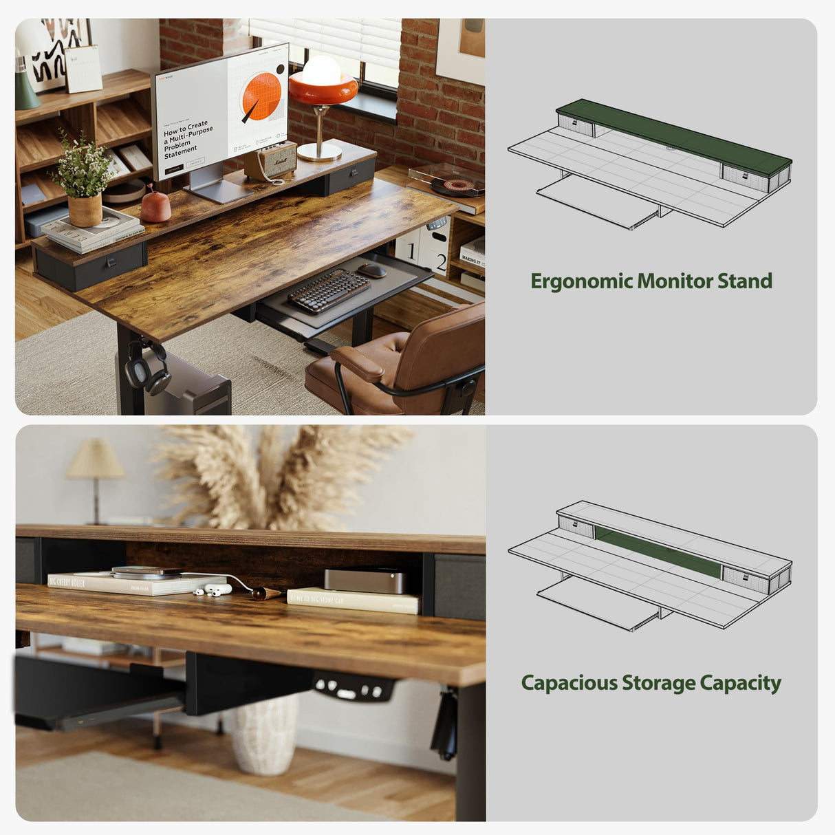 Agilestic Electric Standing Desk with 2 Drawers and Keyboard Tray, 48 x 24 Inches Ergonomic Adjustable Height Desk with Storage, Sit Stand Computer Workstation, Rustic Brown Agilestic